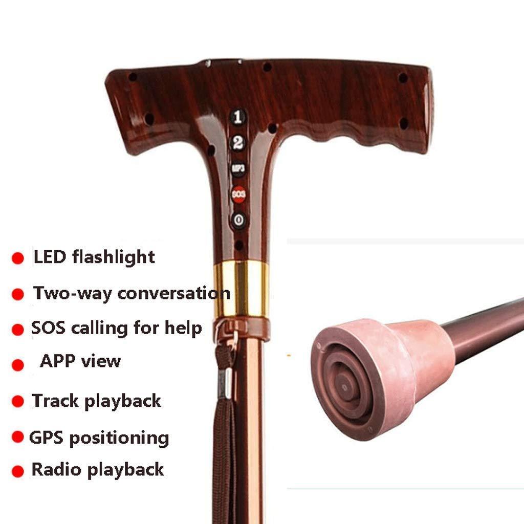 NUBAO NUBAO Old Man Smart Cane GPS Positioning Call Stick Retractable Aluminum Alloy Four Feet (Color : Brown)