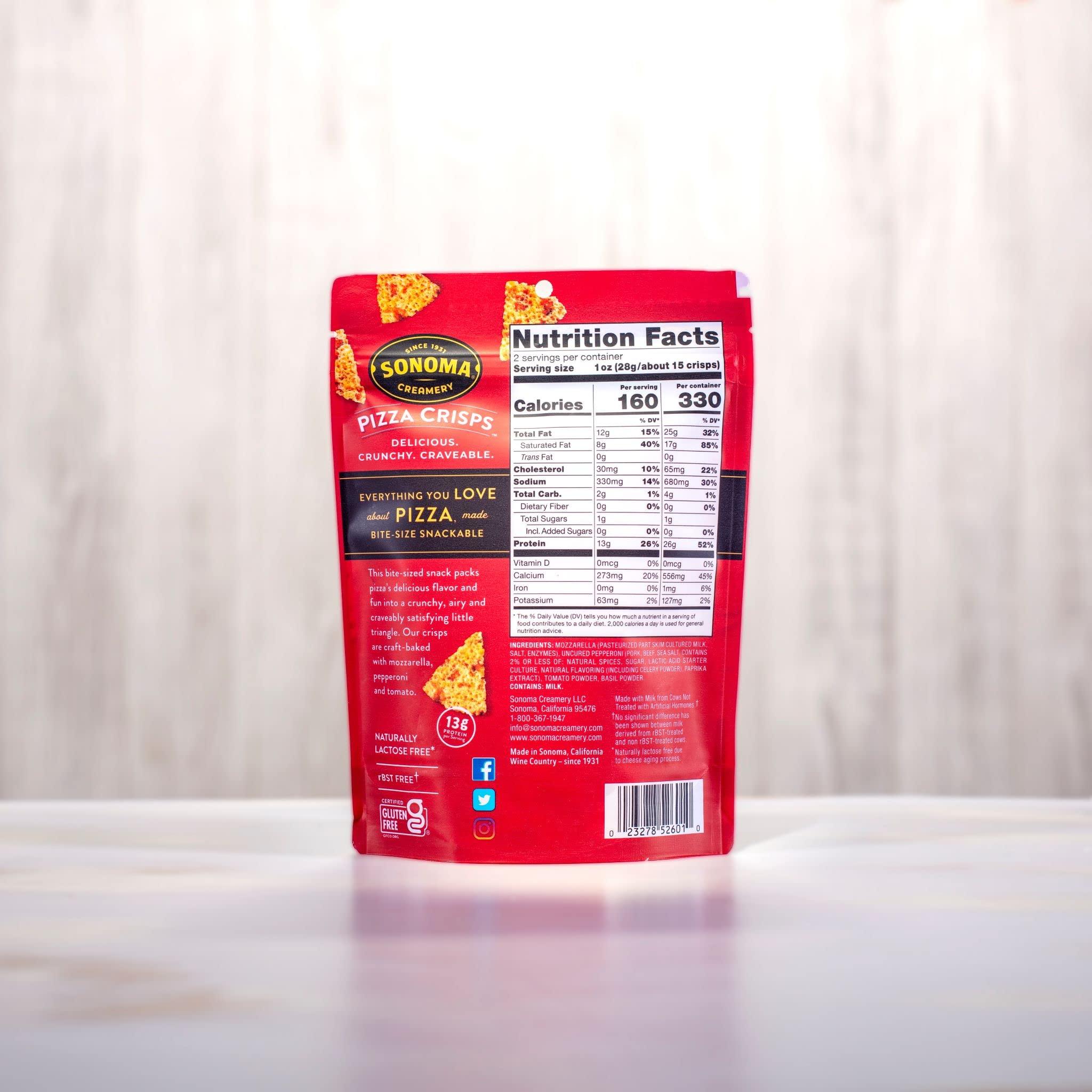 Sonoma Creamery Sonoma Creamery - Pizza Crisps, Pepperoni, 2 Oz (12 Count) | Savory Snack Cracker | High Protein | Low Carb | Gluten Free | Wheat Free |Keto Friendly