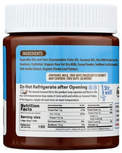 Nutilight Nutilight No Sugar Added Hazelnut Spread with Cocoa and Milk, Keto and Diabetic Friendly, Non-GMO, Gluten-Free, and Soy-Free, 11 Oz (Pack of 1)
