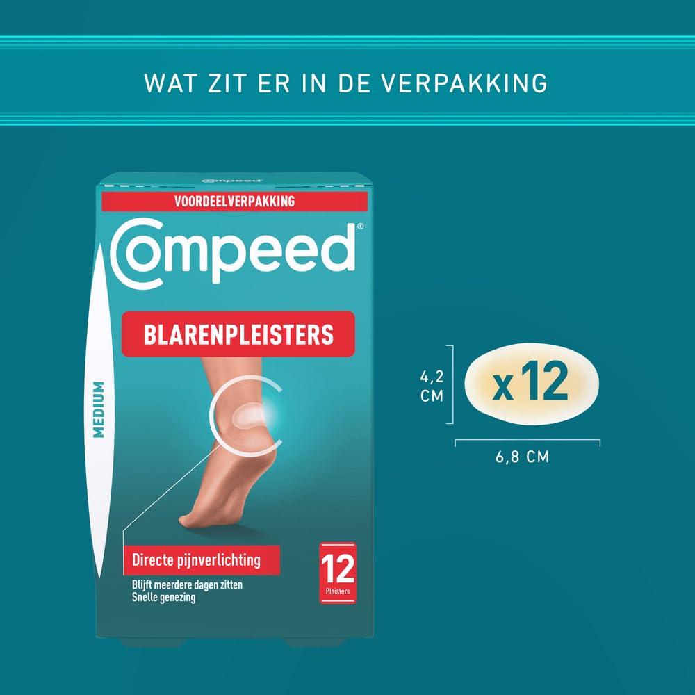 Compeed Compeed Medium Size Blister Plasters, 12 Hydrocolloid Plasters, Foot Treatment, Heal Fast, 100% Plastic Free Carton Pack,12 Count (Pack of 1)