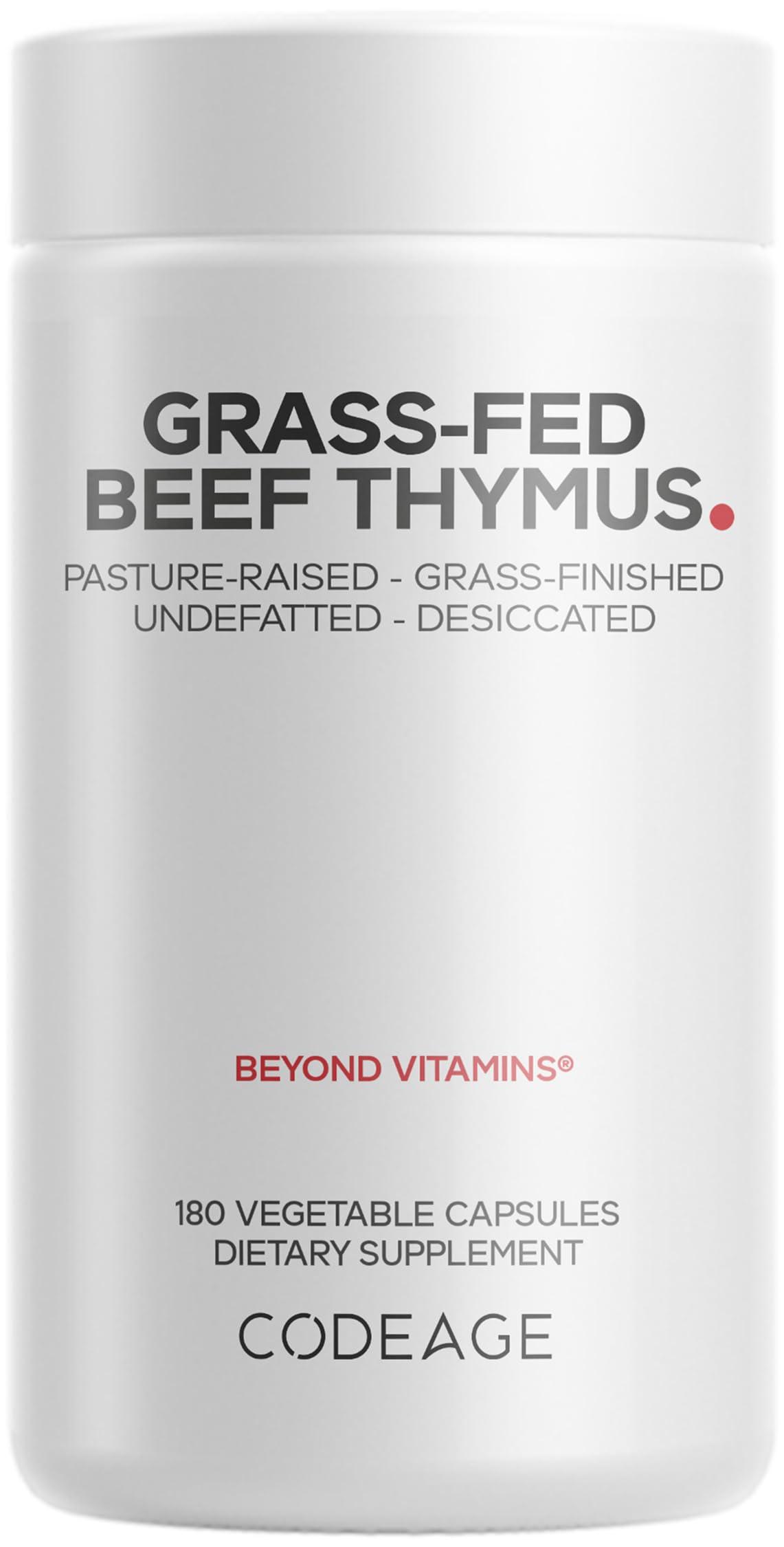 Codeage Codeage Grass Fed Beef Thymus Supplement Superfood, Freeze Dried, Non-Defatted, Desiccated Thymus & Liver Pills, Glandulars Meat, Pasture Raised Beef Vitamins, Non-GMO, 180 Capsules