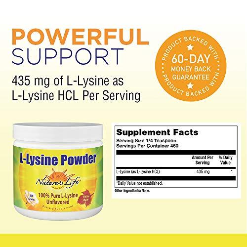 Nature's Life Nature's Life L-Lysine Powder | Helps Support Healthy Immune Function | 100% Pure Natural L-Lysine | Vegetarian, Unflavored, No Sugar | 460 Servings