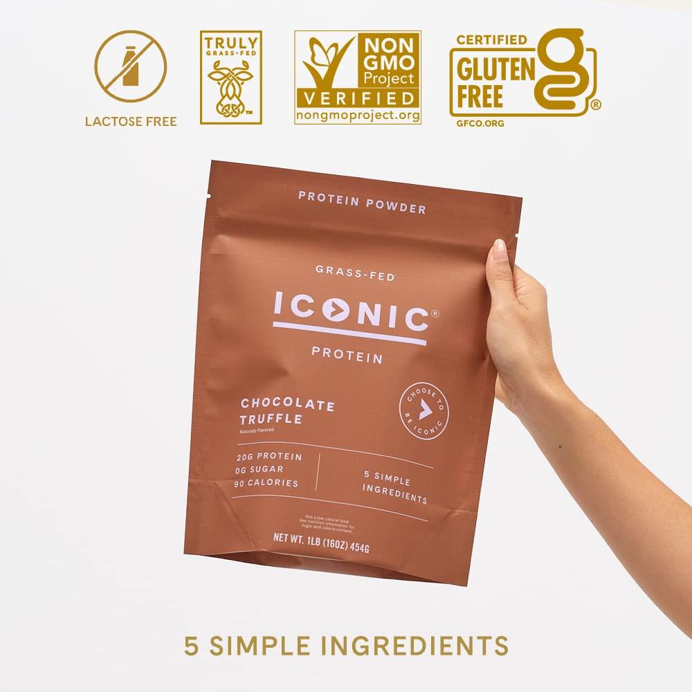 ICONIC ICONIC Protein Powder, Chocolate Truffle - Sugar Free, Low Carb Protein Powder - Lactose Free, Gluten Free, Non-GMO - 20g Grass Fed Whey & Casein Protein - Keto Friendly, 1 lb. Pouch (17 Servings)