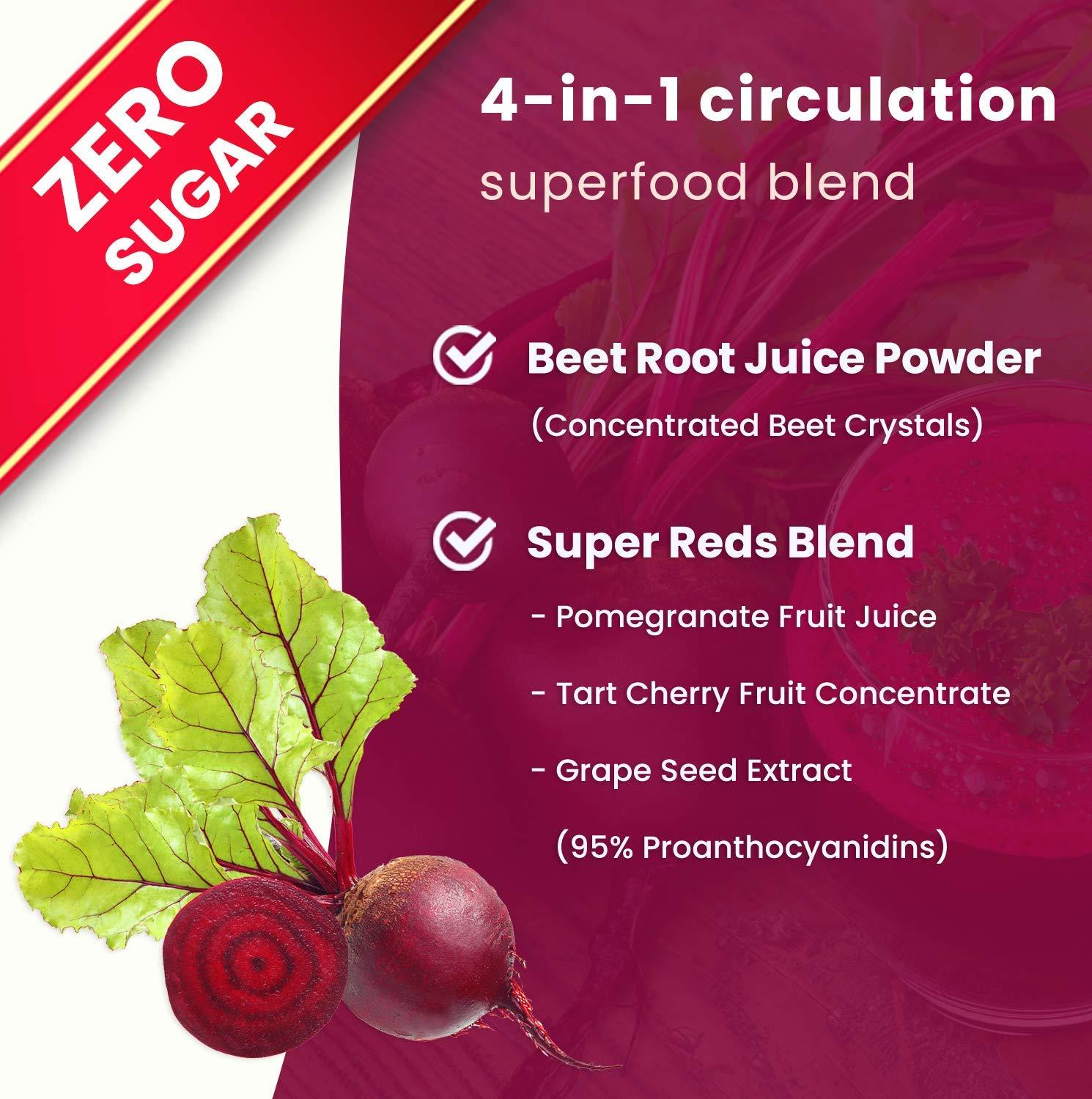NutraChamps Beet Root Powder Circulation Supplement | Superfood Powder Nitric Oxide Supplement with Beetroot Juice, Super Reds Powder & Grape Seed Extract | No Sugar Beet Supplement - 8.74 Oz