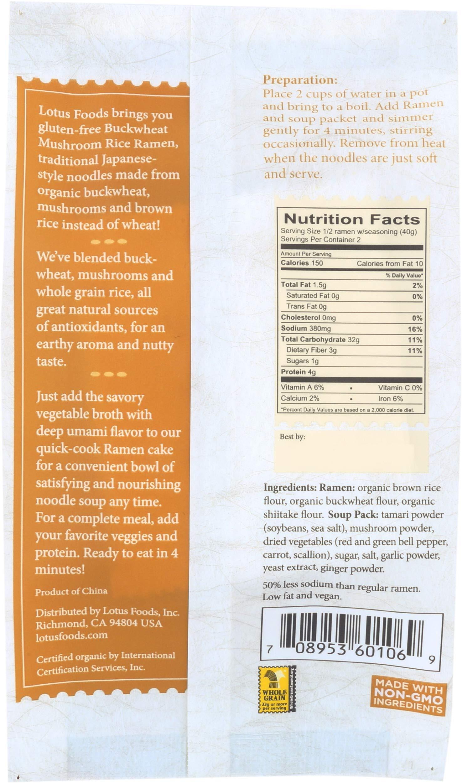 Lotus Foods Rice Ramen; Buckwheat & Mushroom With Vegetable Broth