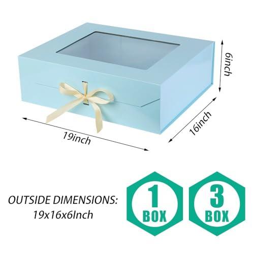 PLINJOY PLINJOY 3 Pcs Extra Large Blue Gift Box for Presents with Ribbon 19x16x6 Inches Clear Gift Box with Window Magnetic Closure Gift Boxes with Lids
