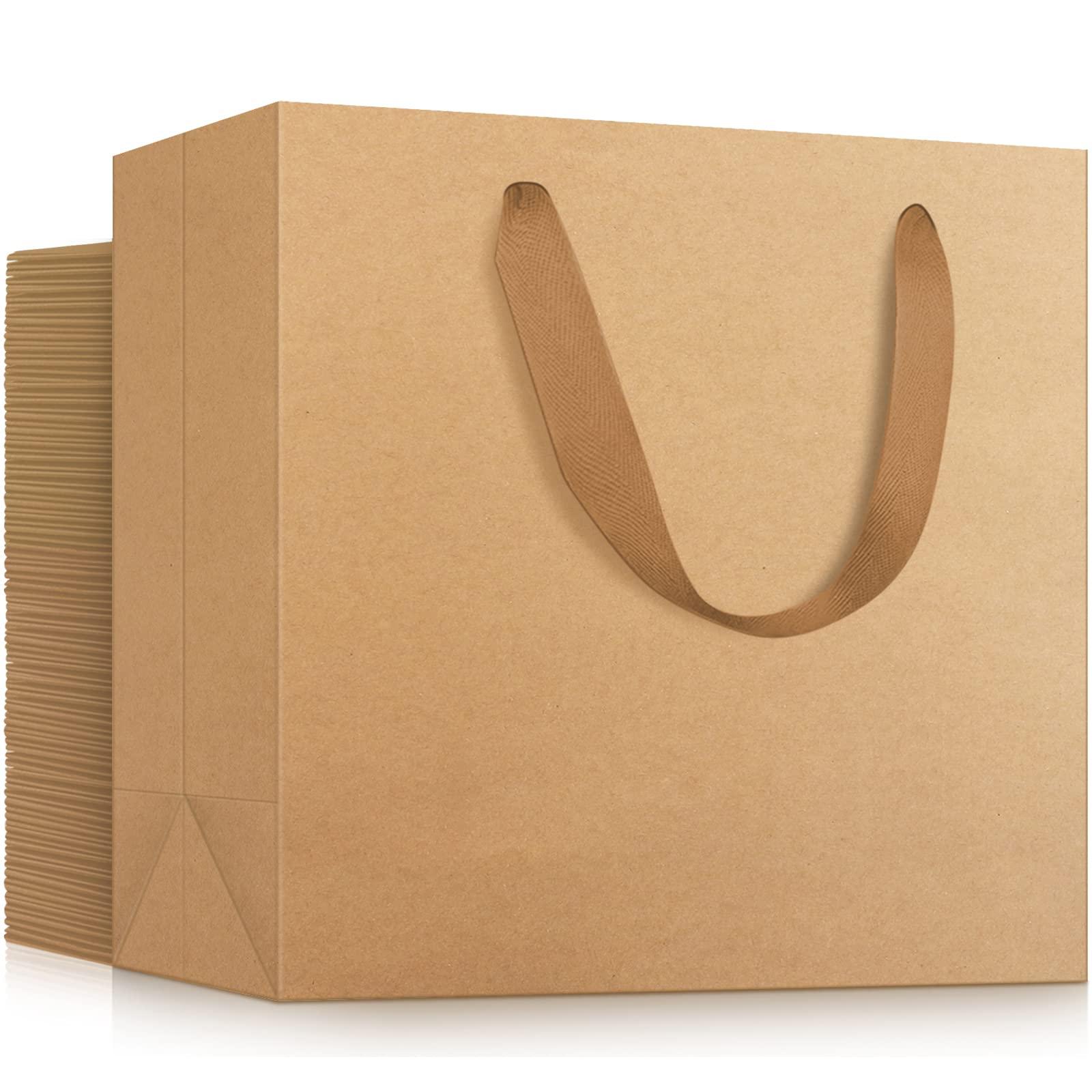 EUSOAR EUSOAR Kraft Shopping Bags, 50pcs 8.6" x3.9'' x7'' Portable Brown Kraft Paper Gift Bags with Ribbon Handles, Kraft Bags, Party Bags, Retail Handle Bags, Merchandise Bag, Wedding Party Bag