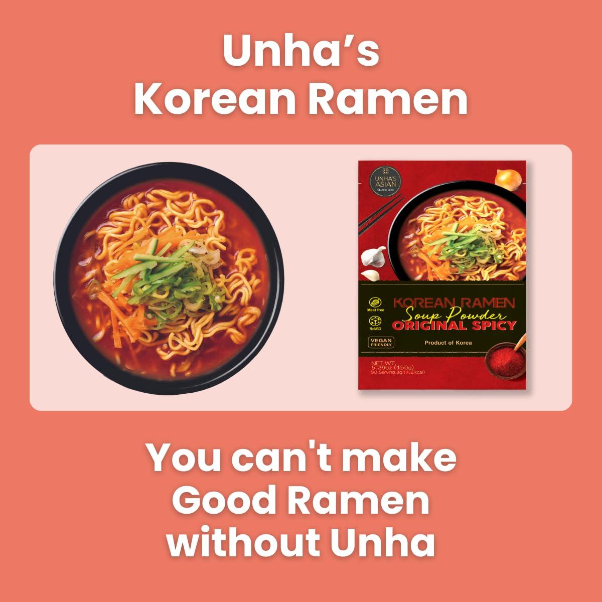 UNHA\'S ASIAN SNACK BOX Authentic Korean Ramen Soup Seasoning, Spicy Flavor Powder, Premium Instant Ramyun Broth, Vegan Friendly, Product of Korea, 5.29oz Pack (5.29 OZ, Spicy Ramen Flavor)