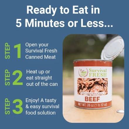 Survival Frog Survival Fresh Mixed Canned Meat - All Natural Canned Meat 2 Beef, 2 Chicken, 2 Ground Beef - Emergency Survival Meal 14.5oz Small Cans for Camping & Hiking - Meats from USA Farms (6 Pack)