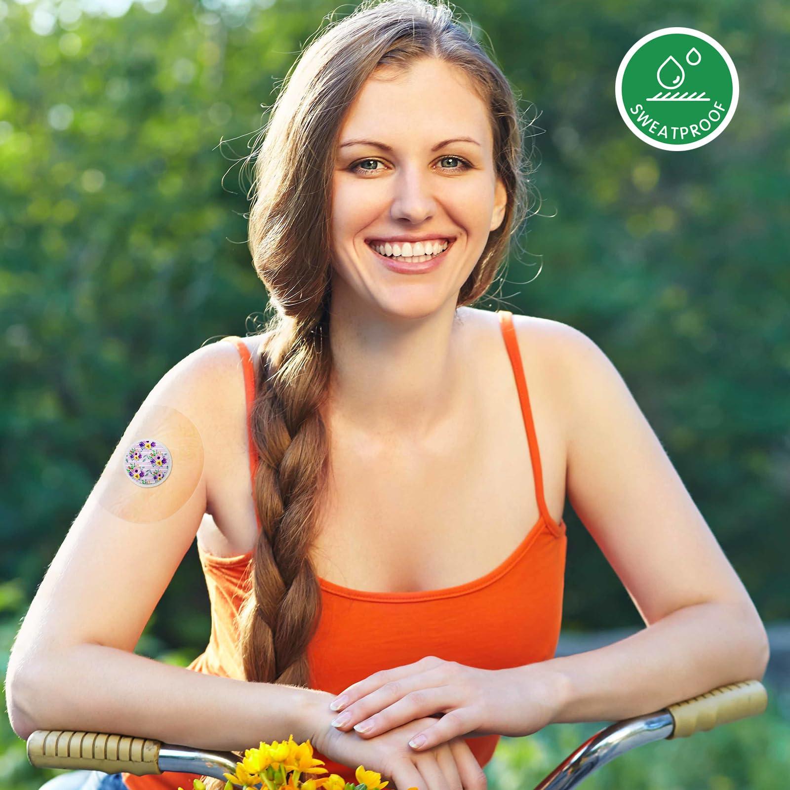 Colarr 80 Pcs Waterproof Sensor Covers Compatible with Libre 2 & Freestyle Libre and 80 Sensor Stickers Set Transparent Adhesive Patches Sensor Covers(Flower)