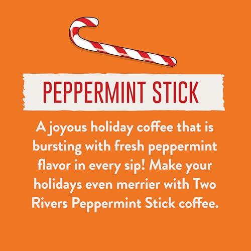 Two Rivers Coffee Two Rivers Coffee Peppermint Stick Flavored Ground Coffee, Perfectly Balanced, Always Smooth, Made with 100% Arabica Beans - Flavor Enhanced, 10 Ounce Bag