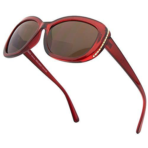 VITENZI VITENZI Sunglasses with Readers for Women, Reader Sunglass with Bifocals, Vintage Tinted Reading Sun Glasses, Venice in Burgundy 1.75