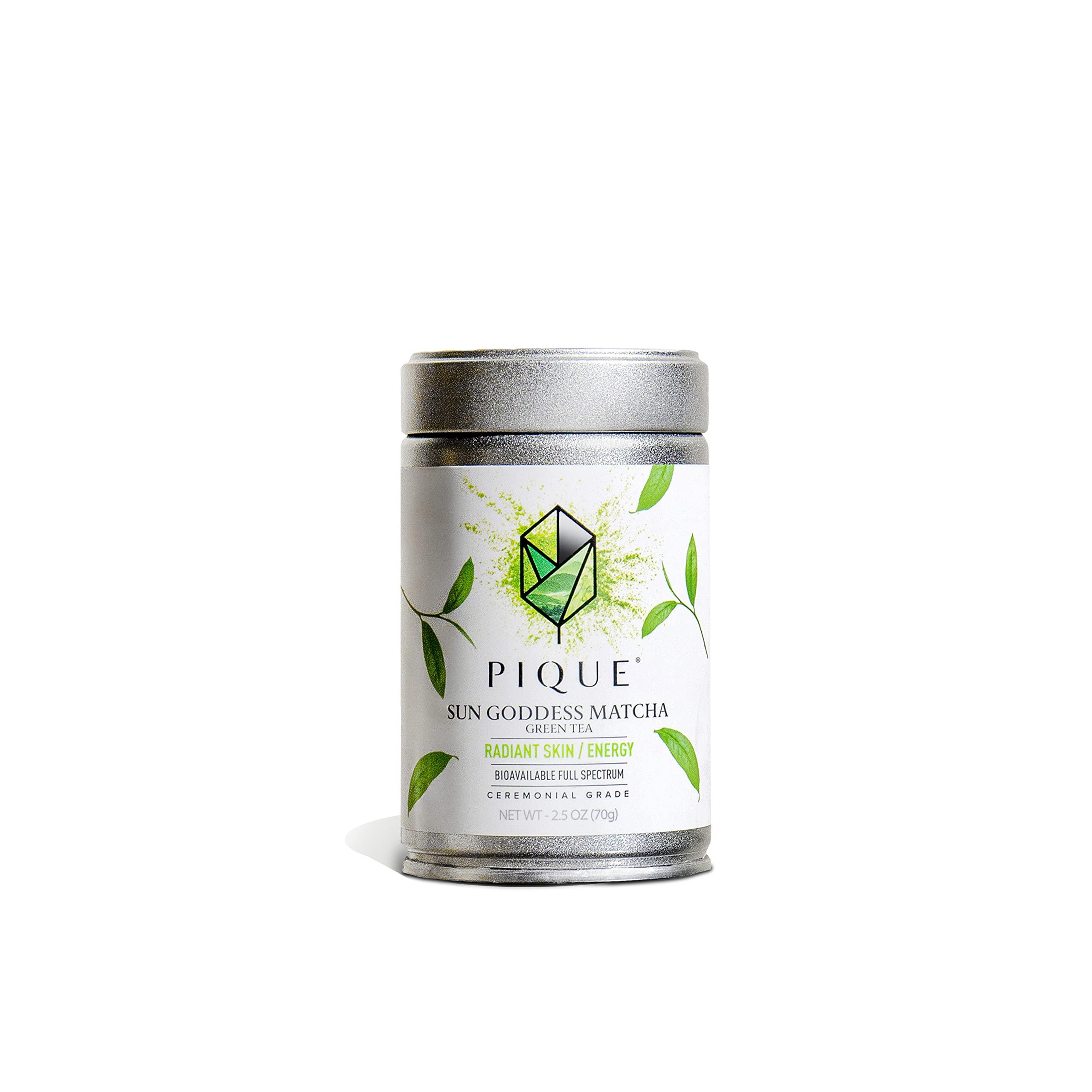 PIQUE Pique Organic Sun Goddess Matcha Tin - Ceremonial Grade Matcha Green Tea Powder, Supports Radiant Skin, Calm Energy (2.5 ounce)
