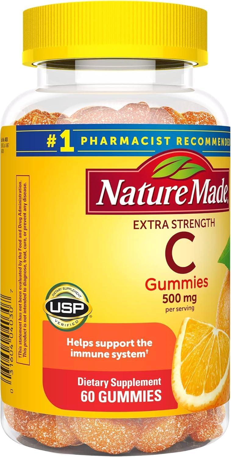 Nature Made Nature Made Extra Strength Dosage Vitamin C 500 mg per Serving, Dietary Supplement for Immune Support, 60 Gummies, 30 Day Supply (Pack of 2)