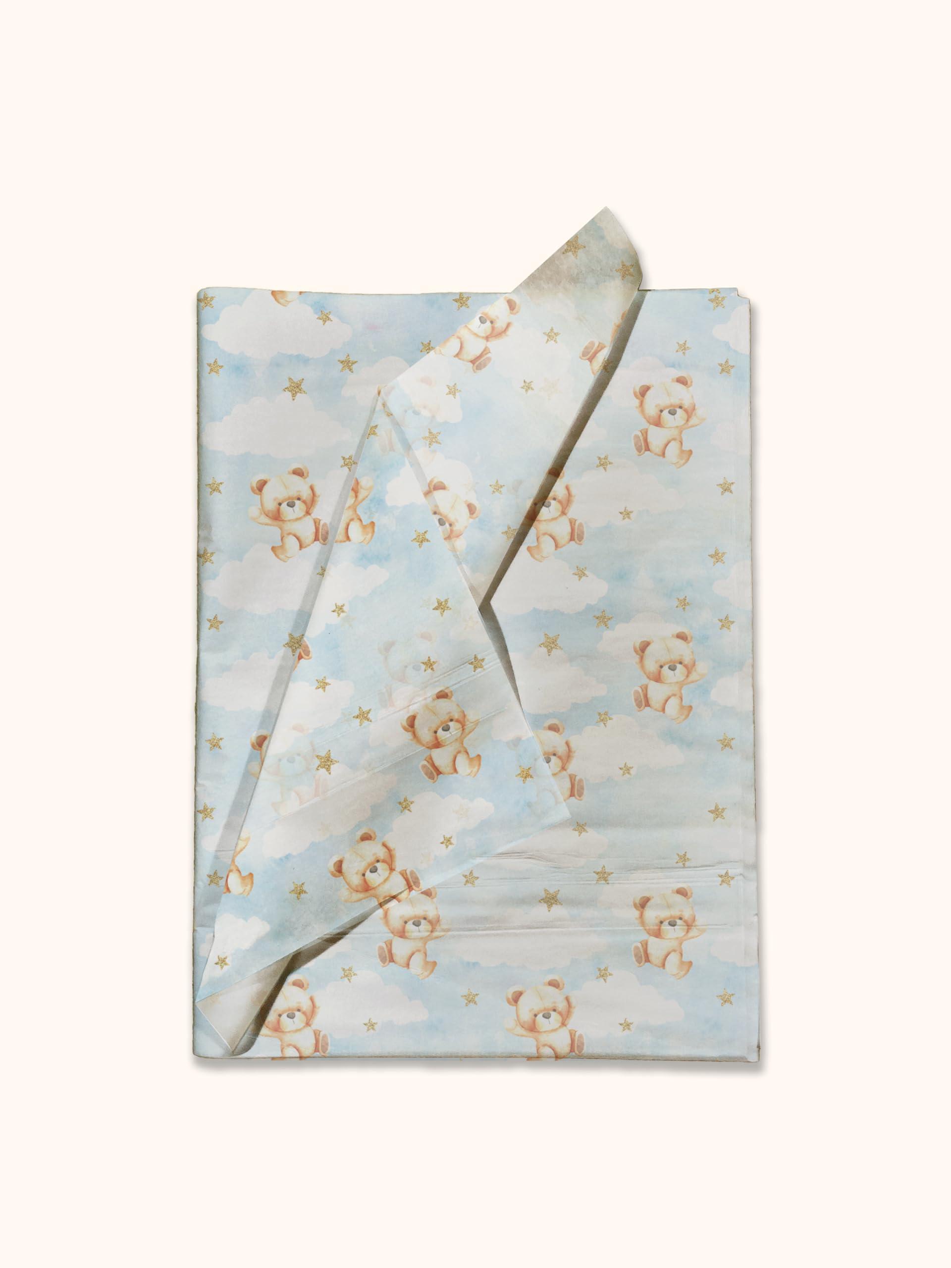 Pro Supply Global Teddy Bears Printed Tissue Paper for Gift Bags or Boxes and Wrapping - Baby Shower Bulk Decorative Art Tissue Paper for Packaging and Gifting | 24 Sheets 20\" x 30\"