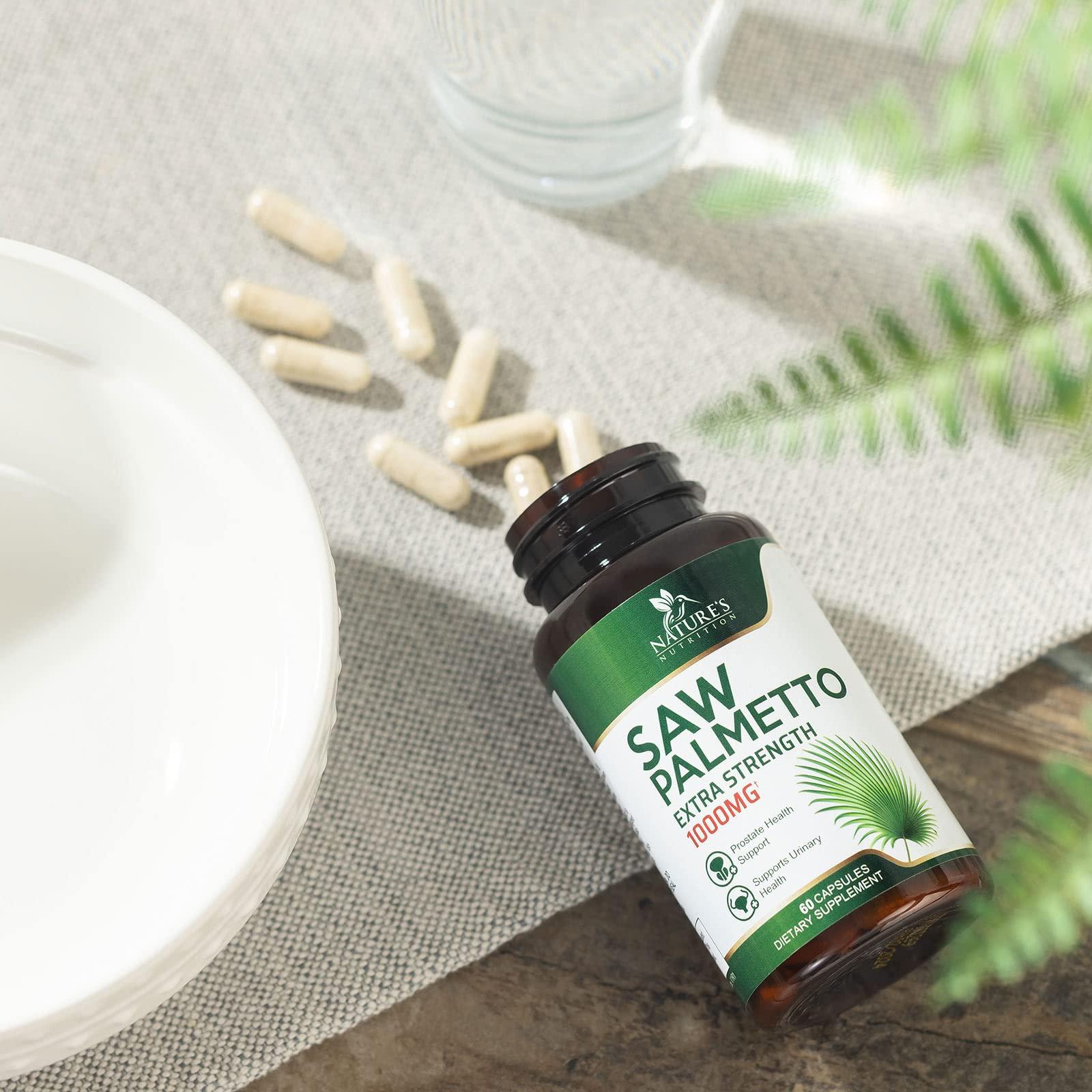 Nature's Nutrition Saw Palmetto for Men Prostate Health Supplement - 1000MG Saw Palmetto Extract Prostate Support Supplement, Prostate Supplements for Men\'s Health Support, Prostate Urinary Health Support, 60 Capsules