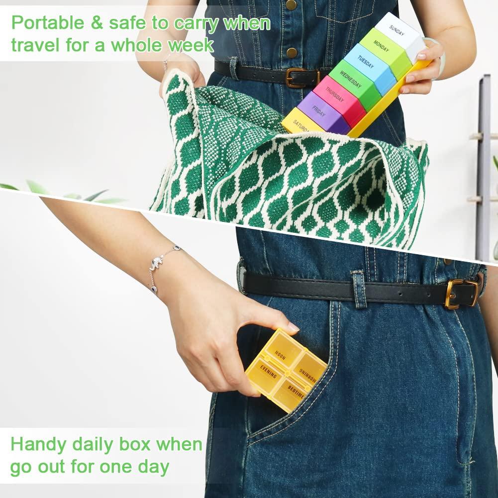 HRX Package HRX Package Weekly Deep Capacity Pill Organizer 4 Times a Day, 7 Day Large Pill Box Dispenser, AM/PM Pop-Out Pill Planner