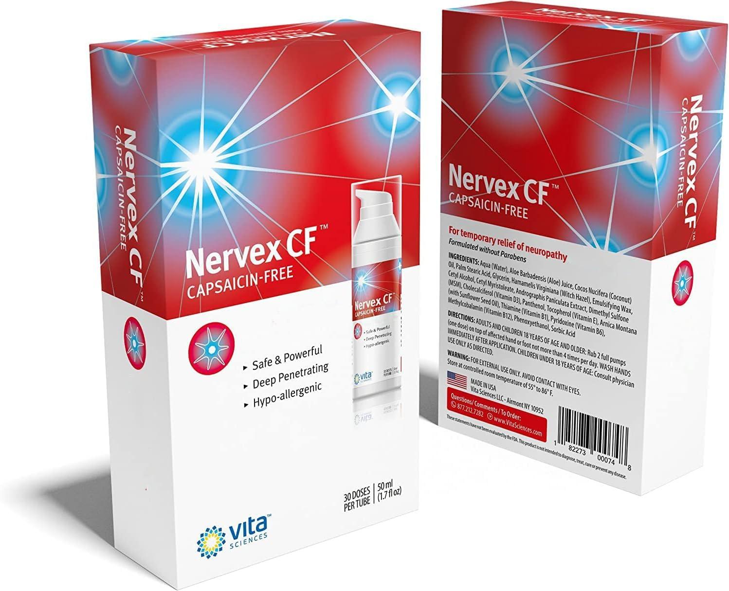 Vita Sciences Vita Sciences Nervex CF Neuropathy Relief for Hands and Feet - Powerful Cream Formula for Burning, Tingling, Numbness - with Arnica, B12, B1, B5, B6, E, MSM, Aloe, and Coconut Oil Base - Pack of 3