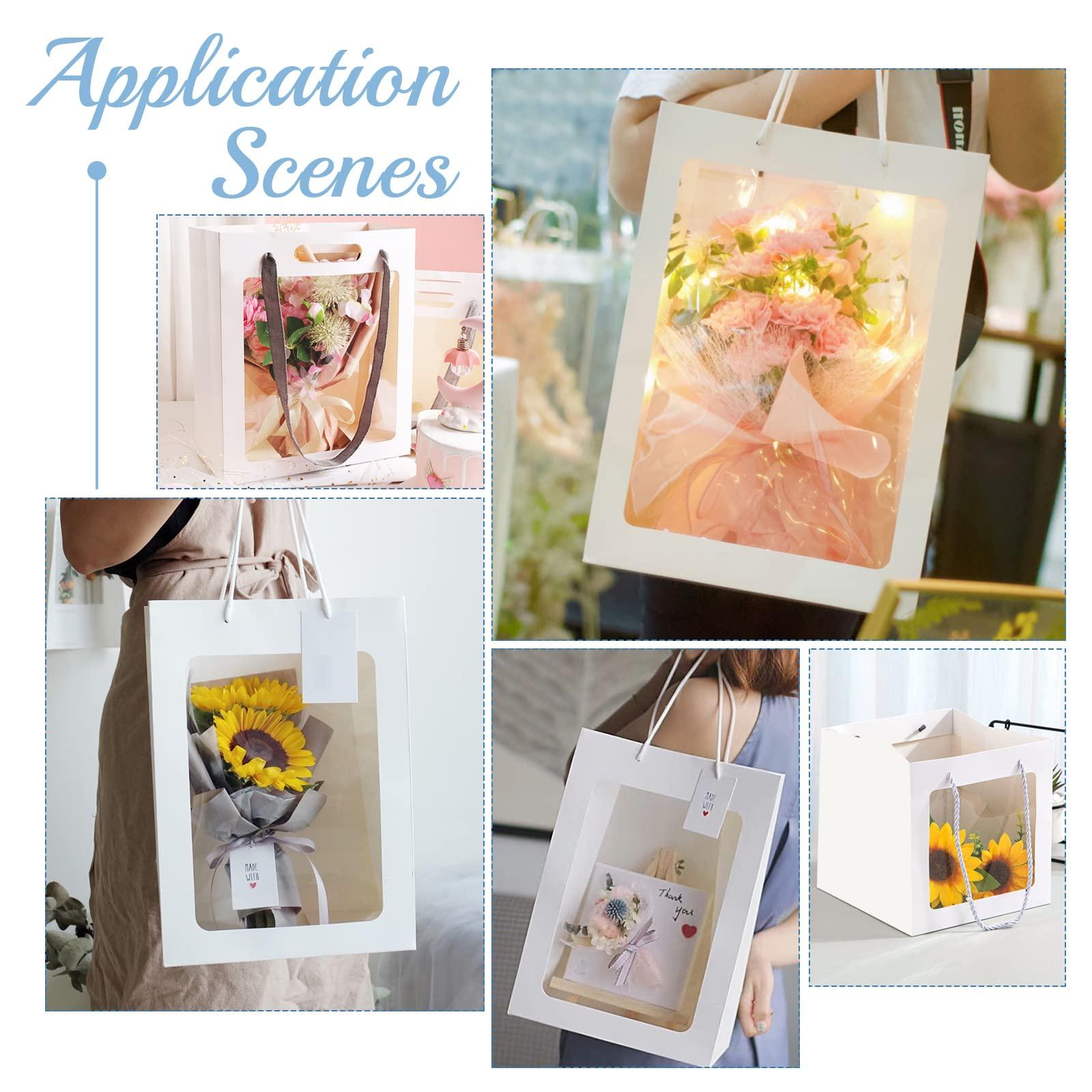 BENECREAT BENECREAT 10 Packs White Kraft Paper Bag with Clear Window 8x6x4 Gift Bags with Handle for Wedding Favor, Proposal Candy Gift Packing