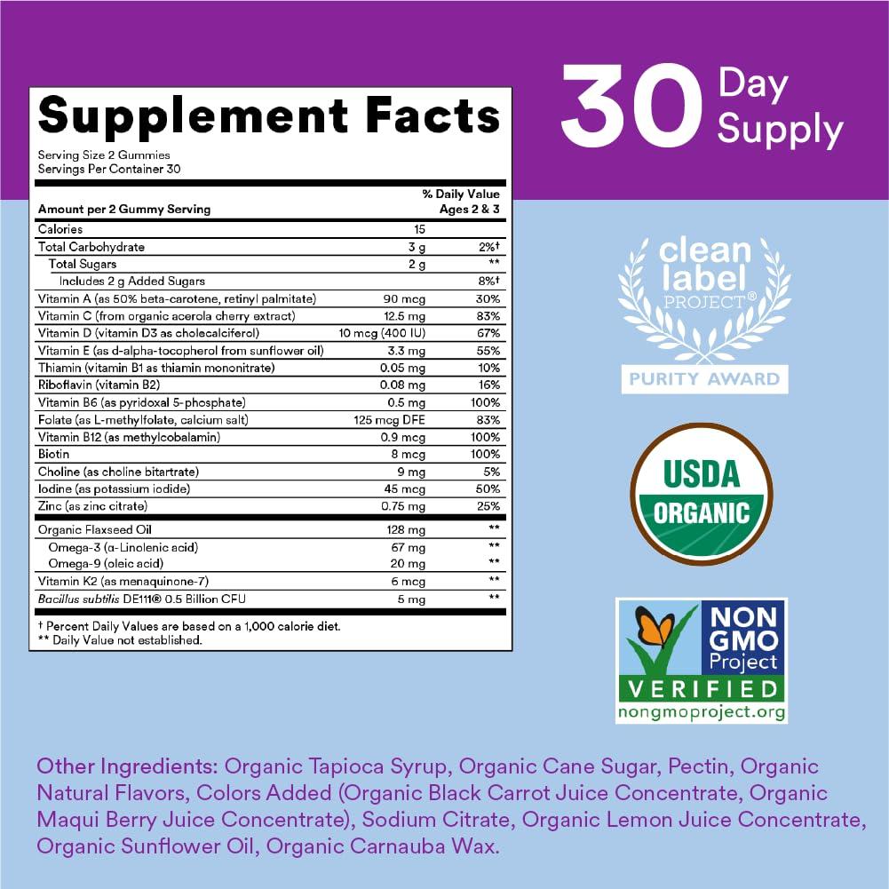 SmartyPants SmartyPants Organic Women\'s and Toddler Multivitamin Gummies with Probiotics, Omega 3, Vitamins D3, B12, C, A, K, Zinc and More, Gluten Free, 120 and 60 Count