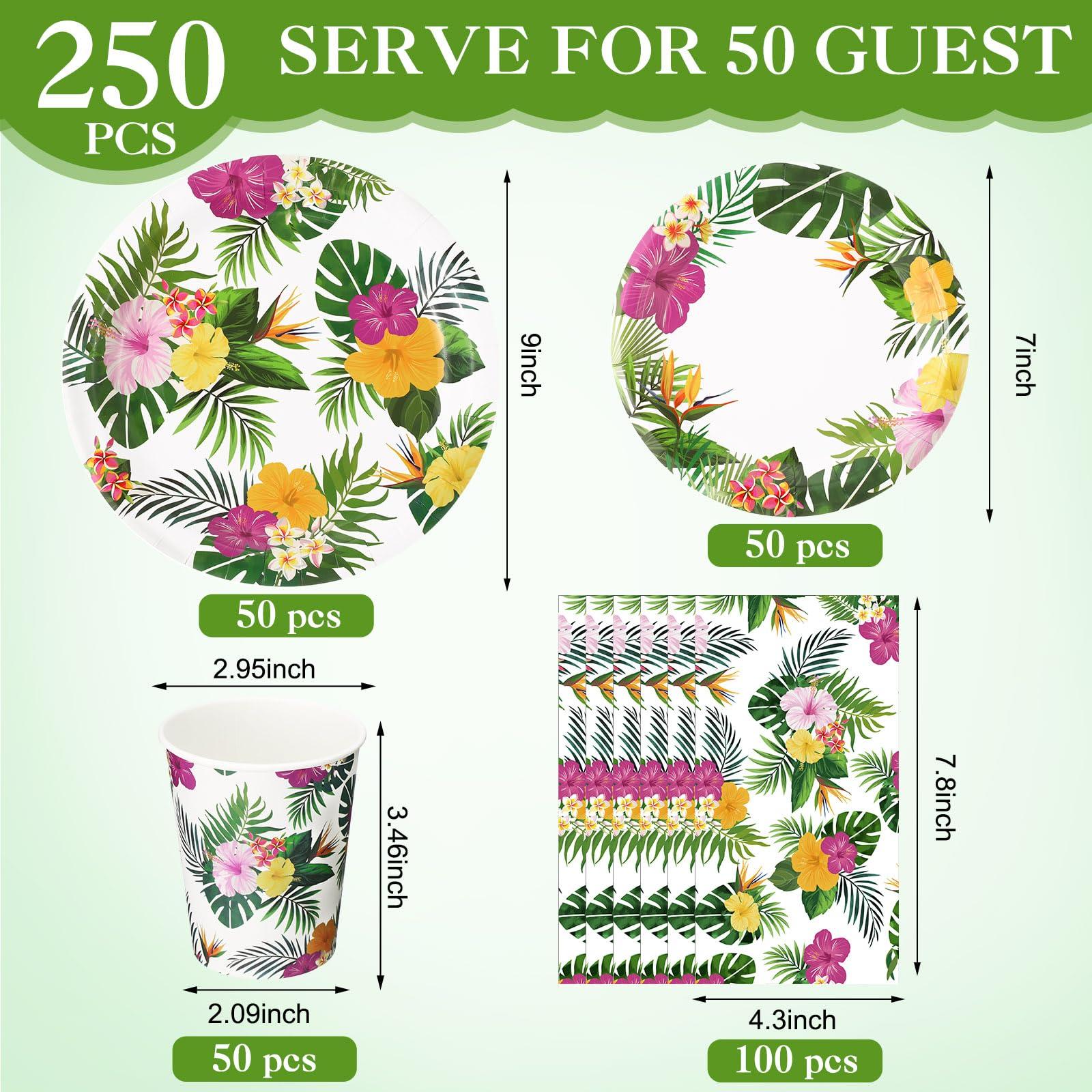 Pickmesh Pickmesh 250 Pcs Hawaiian Party Plates and Napkins Tropical Luau Party Supplies Disposable Plates Napkins Cups Serve 50 Guests Hawaiian Luau Party Decorations for Summer Hawaiian Luau Birthday Party