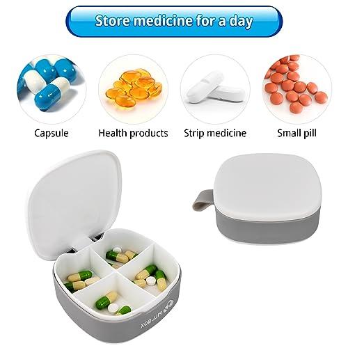 JHFGJGH Pill Box Small Pill Organiser, Travel Pill Box, Mini Pillbox, Portable Daily Pill Box, Travel One Day Pill Case for Vitamins & Multiple Medicines for Kids Men Women Elderly (4 grids, White)