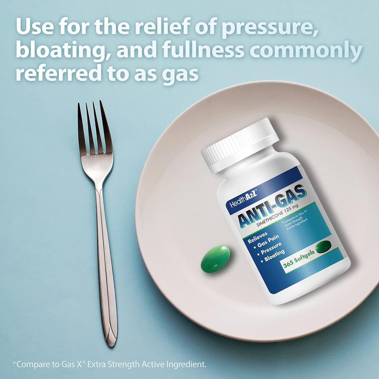 HealthA2Z HealthA2Z Gas Relief Simethicone | 125mg | Relieves from Stomach Discomfort and Gas | Anti Flatulence | Relieves Gas Fast and Bloating (365 Counts (Pack of 1))