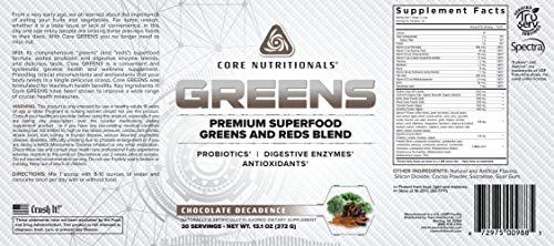 Core Nutritionals Core Nutritionals Greens Platinum Premium Superfood Greens and Reds Blend, Supports Digestion and Gut Health, 5 Billion CFU Probiotic,30 Servings (Chocolate)