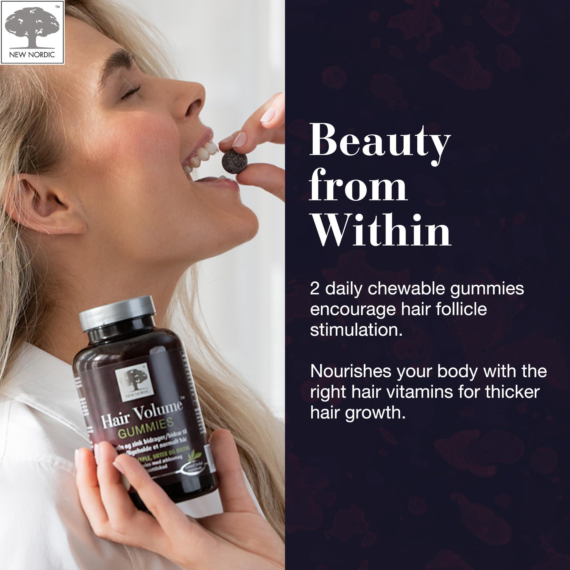 NEW NORDIC NEW NORDIC Hair Volume Gummies, 2500 mcg Biotin, Daily Hair Vitamins Supplement to Support Hair Skin & Nails, Vegan, 60 Count (Pack of 1)