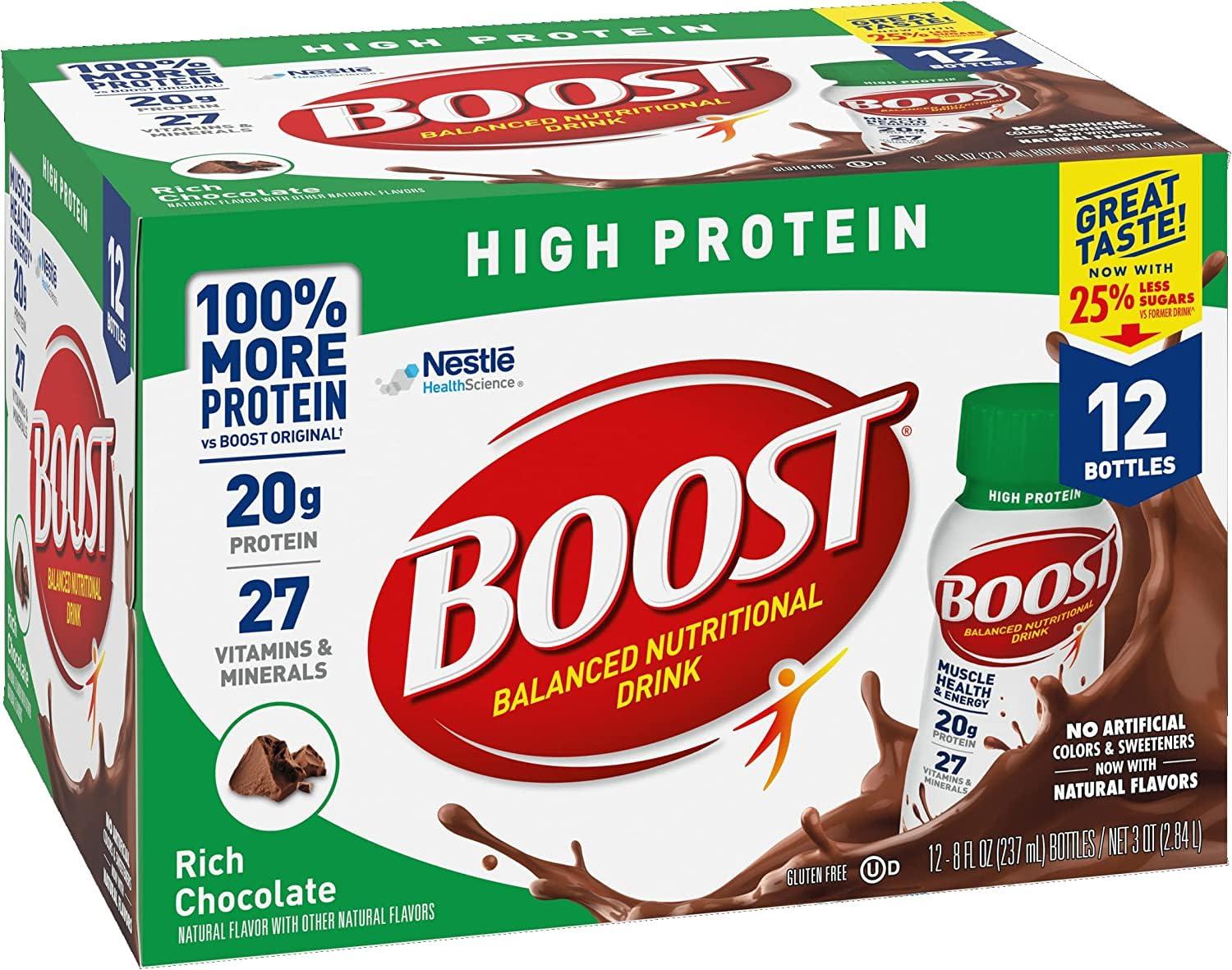BOOST BOOST High Protein Ready to Drink Balanced Nutritional Drink, Rich Chocolate, 8 FL OZ (Pack of 12)