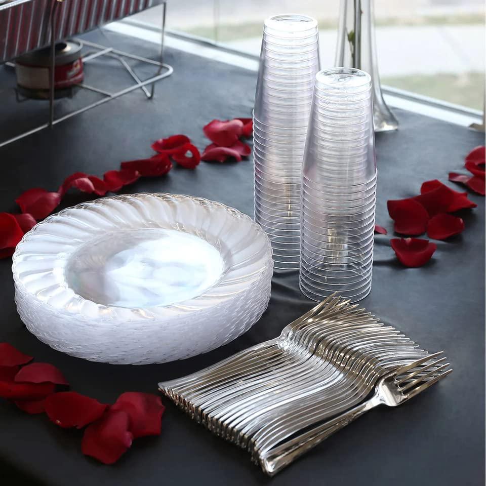 Smarty Had A Party Elegant Disposable Plastic Heavy Duty Dinnerware Sets, Flared Plastic Plates, Combo Set For Wedding, Birthday & All Occasions (Clear, 6\" Pastry Plates (216 Plates))