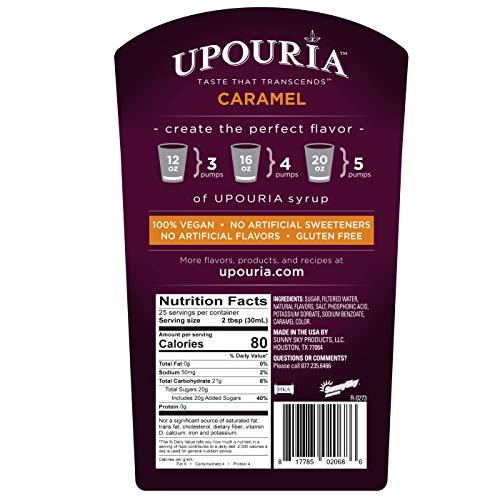 Sunny Sky Upouria French Vanilla & Caramel Coffee Syrup Flavoring, 2 of each Flavor, 100% Vegan, Gluten-Free, Kosher, 750 mL Bottles (Pack of 4) with 2 Coffee Syrup Pumps
