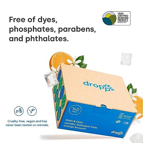 dropps Dropps Odor & Stain Biobased Power Laundry Detergent Pods, Orange Blossom (140 Count) - HE Compatible Laundry Pods for Fresh Clothes - Laundry Soap Supplies & Recyclable Paperboard Packaging
