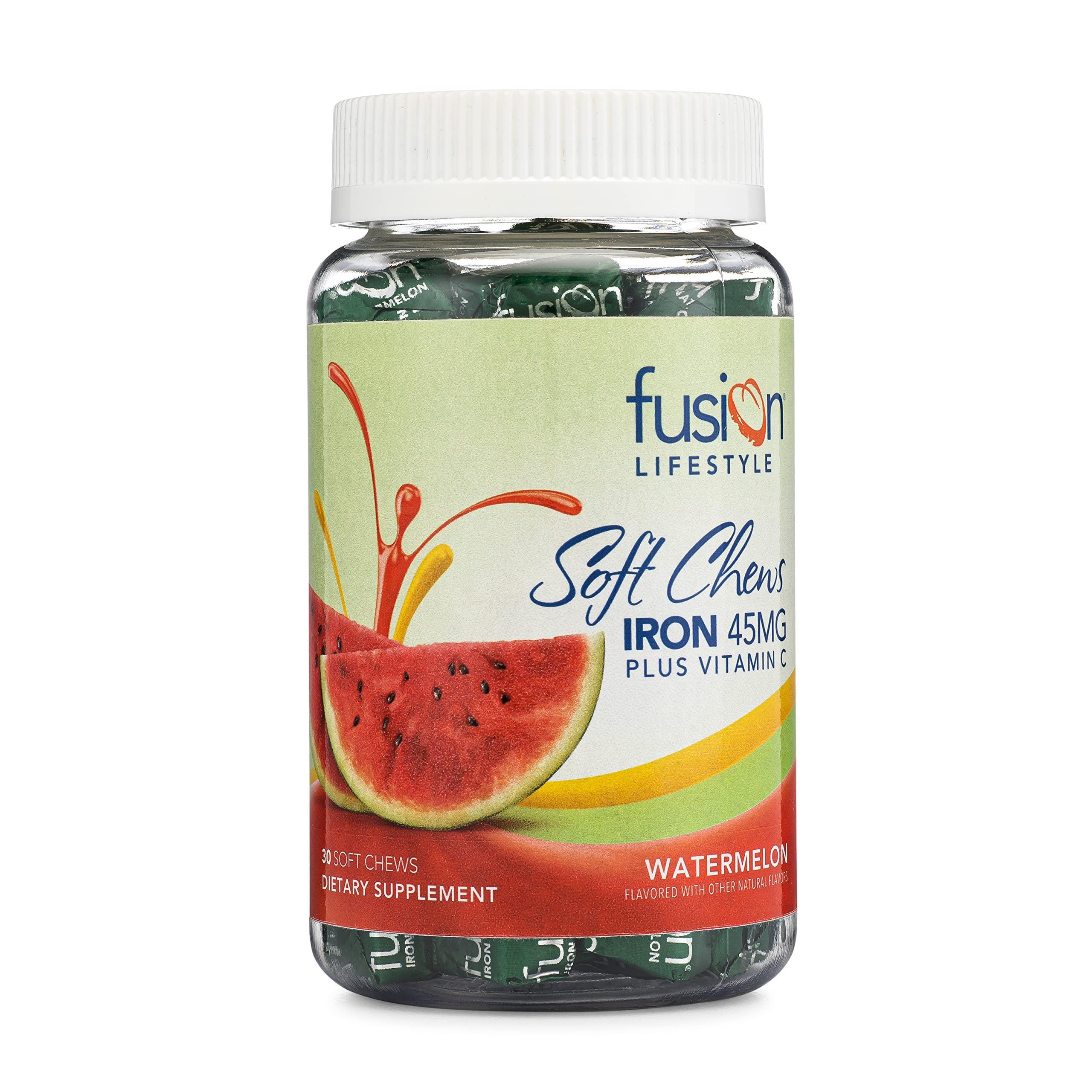 Fusion Lifestyle Fusion Lifestyle Iron Supplement for Women and Men, Watermelon Flavored Iron Soft Chew Plus Vitamin C for Iron Deficiency and Anemia, 1 Month Supply, 30 Count