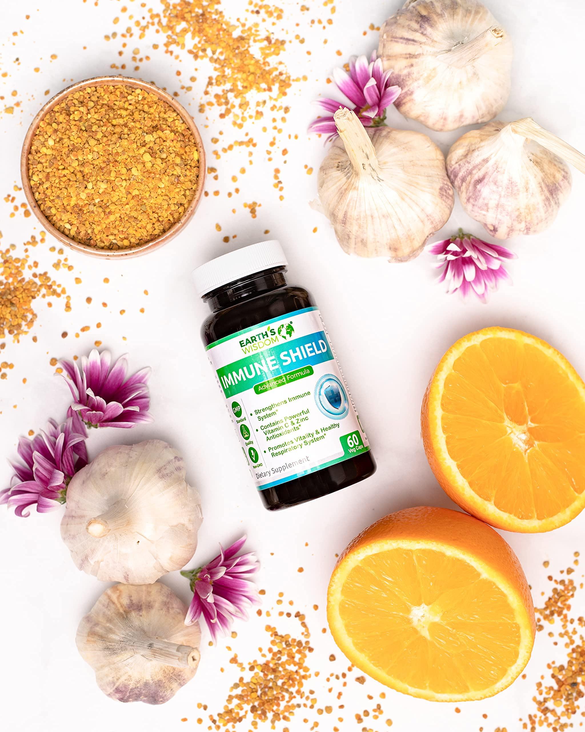 Earth's Wisdom Vitamin D3 5000 IU Vitamin C 1000mg Zinc 50mg - Immune Support Supplement Adults with Elderberry Echinacea Garlic Lysine Turmeric Ginger Propolis Pepper Gluten Free 60 Non-GMO Capsules