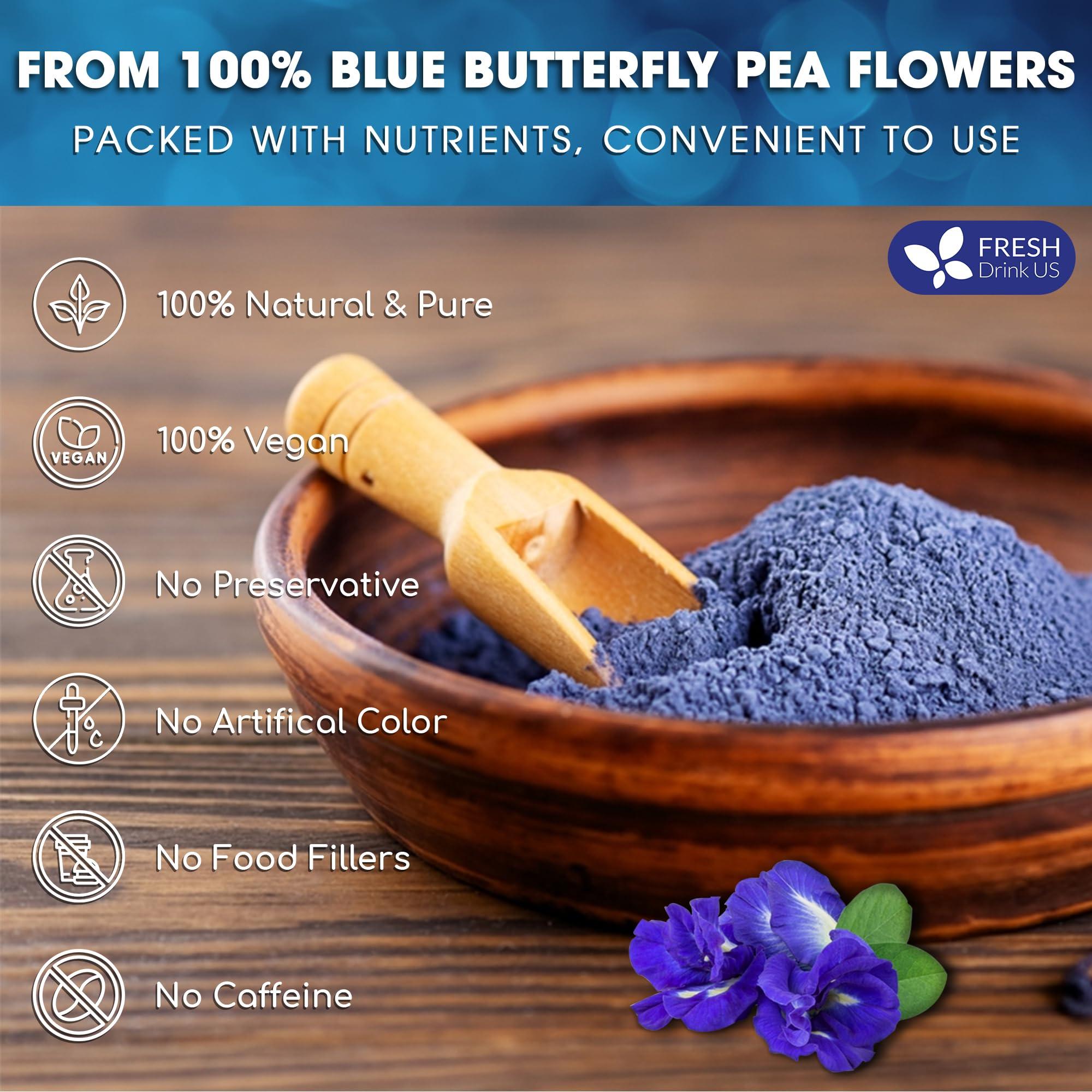 FRESHDRINKUS FreshDrinkUS, Premium 6.5oz Butterfly Pea Flower Powder, 100% Natural and Pure from Blue Butterfly Pea Flowers, Natural Food Coloring, Butterfly Pea Flower Tea, No Additives, No Gluten, No Sugar, Vegan
