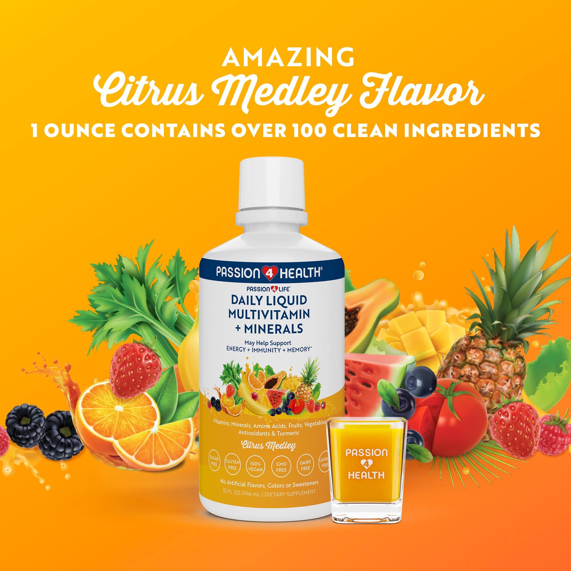 Passion 4 Life Passion 4 Life Mega Liquid Multivitamins, Trace Minerals, Amino Acids, Turmeric for Adults, Men, Women, Teens, Kids, Non-GMO, No Soy, No Dairy