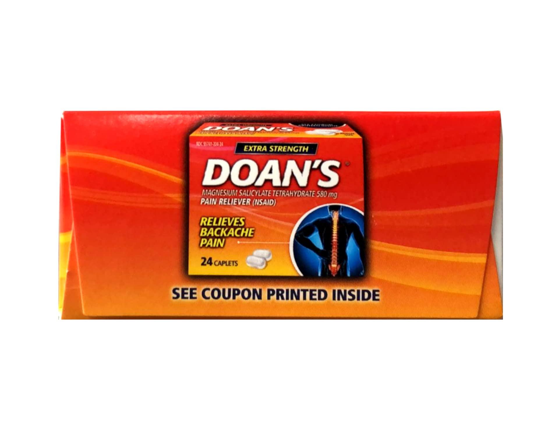 Doans Doan's Extra Strength Pain Reliever, Magnesium Salicylate Tetrahydrate 580 mg, Relieves Backache Pain, 24 Caplets (Pack of 5)