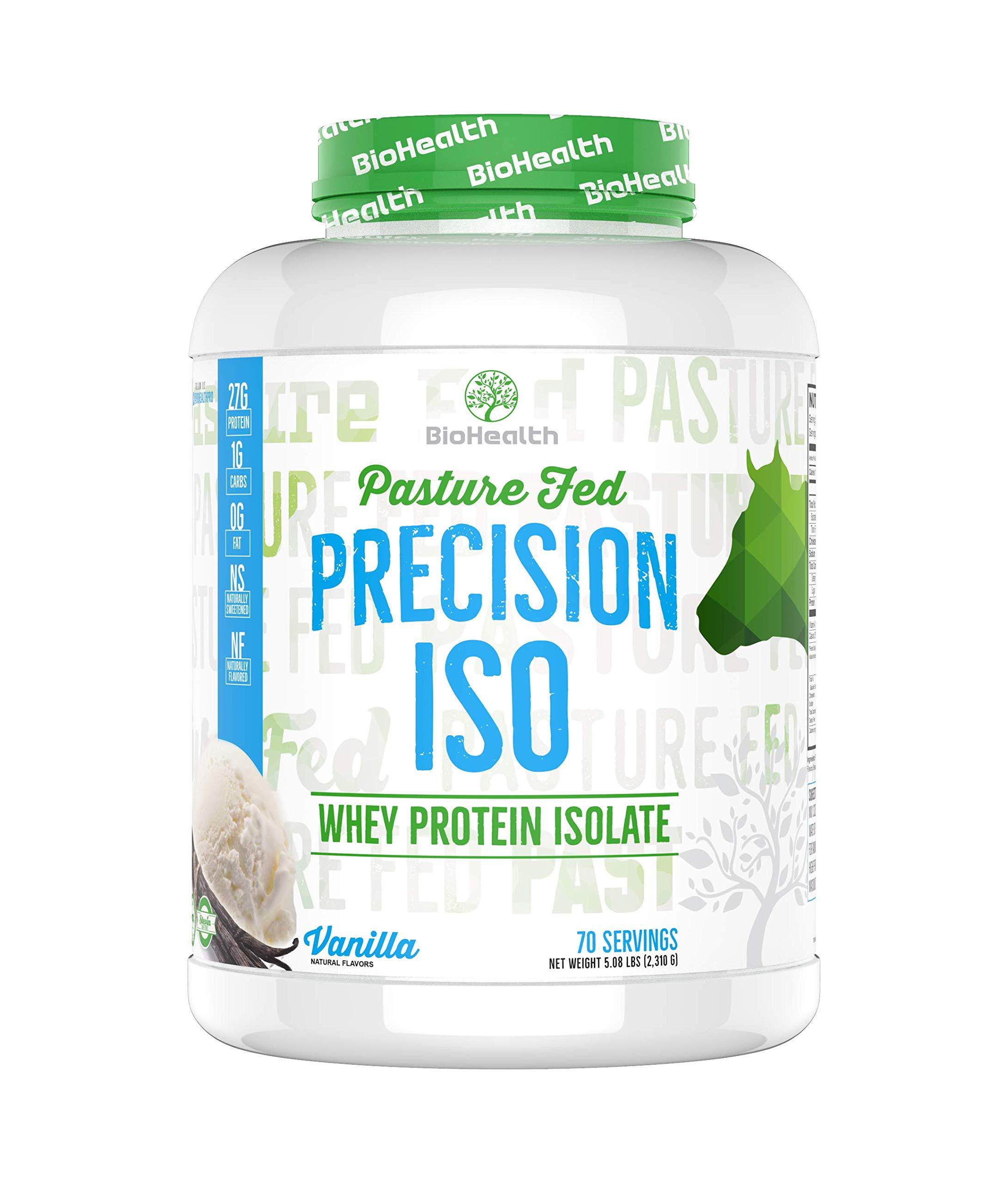 BioHealth Nutrition BioHealth Nutrition Precision ISO Vanilla (5lb) | 27g Premium Pasture Fed Whey Protein Isolate + Amino Acids | 70 Servings | Zero Sugar | GMO Free