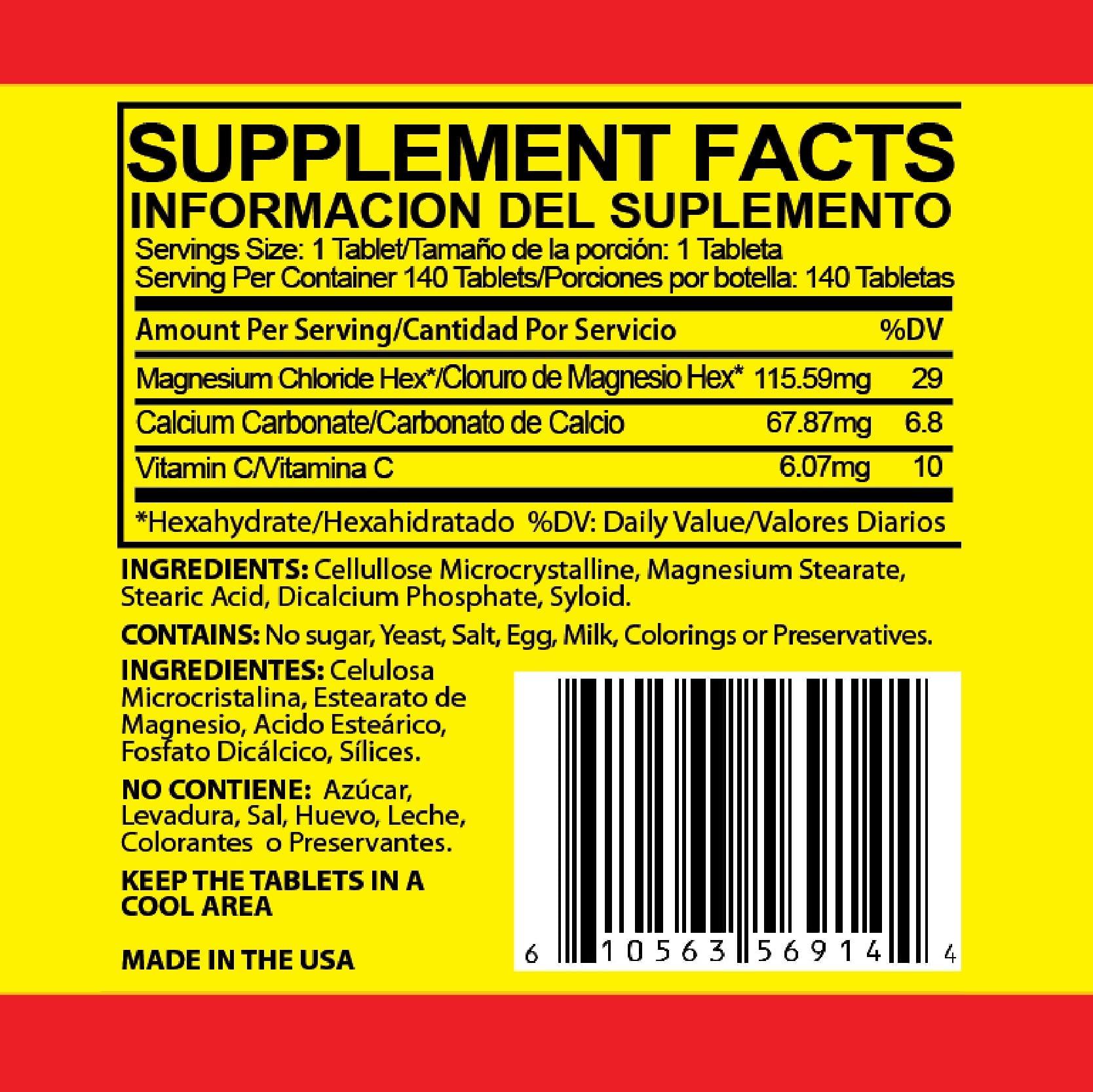 Cloru-Mag Plus Magnesium Chloride Tablets - Cloru-Mag Plus - Dietary Supplement - Pack of 6 Bottles - Cloruro de Magnesio