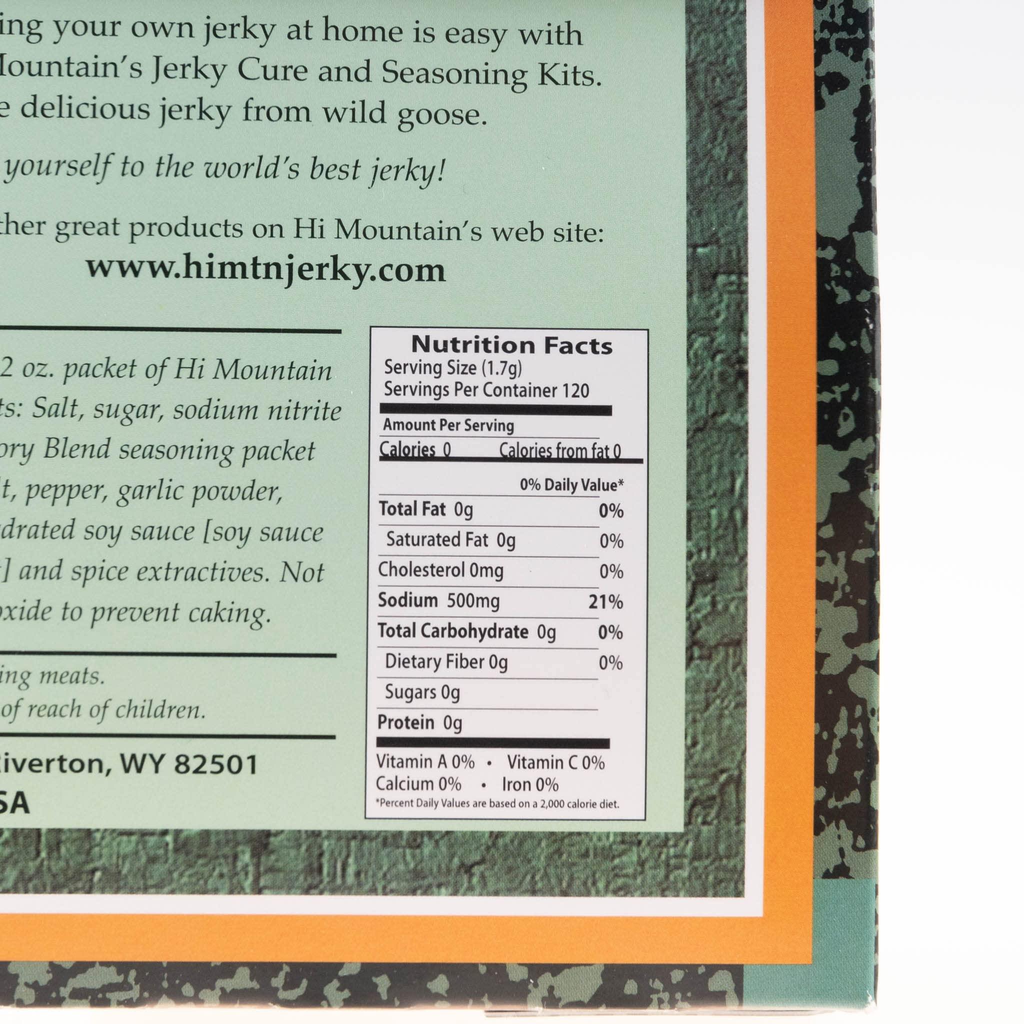Hi Mountain Hi Mountain Jerky Seasoning and Cure Kit | GOOSE HICKORY BLEND | Create Savory Homemade Beef Jerky | Great for Turkey, Chicken, & Ducks too | Mix will Season up to 15lbs. of Meat (1 Box)