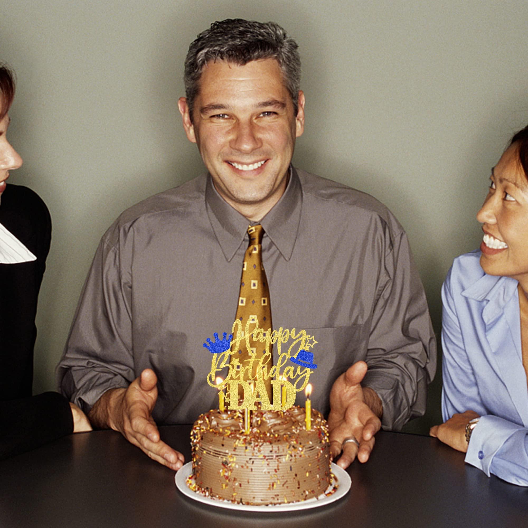 Rsstarxi Rsstarxi 1 Pack Happy Birthday Dad Cake Topper with Glitter Crown Hat Love Father Best Dad Birthday Cake Pick for Happy Father's Day Theme Dad Birthday Party Cake Decorations Supplies Gold