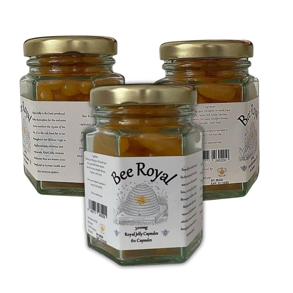 Bee Royal Bee Royal - 500mg Fresh Royal Jelly Capsules - 60 Capsules of 100% Fresh Queen\'s Jelly NOT Freeze Dried Extract - Supports Immune System, Fertility, Energy Management, Reduces Tiredness & Fatigue