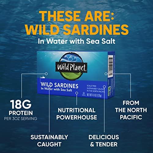 Wild Planet Wild Planet Wild Sardines in Water, Sea Salt, Tinned Fish, Sustainably Caught, Non-GMO, Kosher, Keto and Paleo, 3rd Party Mercury Tested, 4.4 Ounce Single Unit