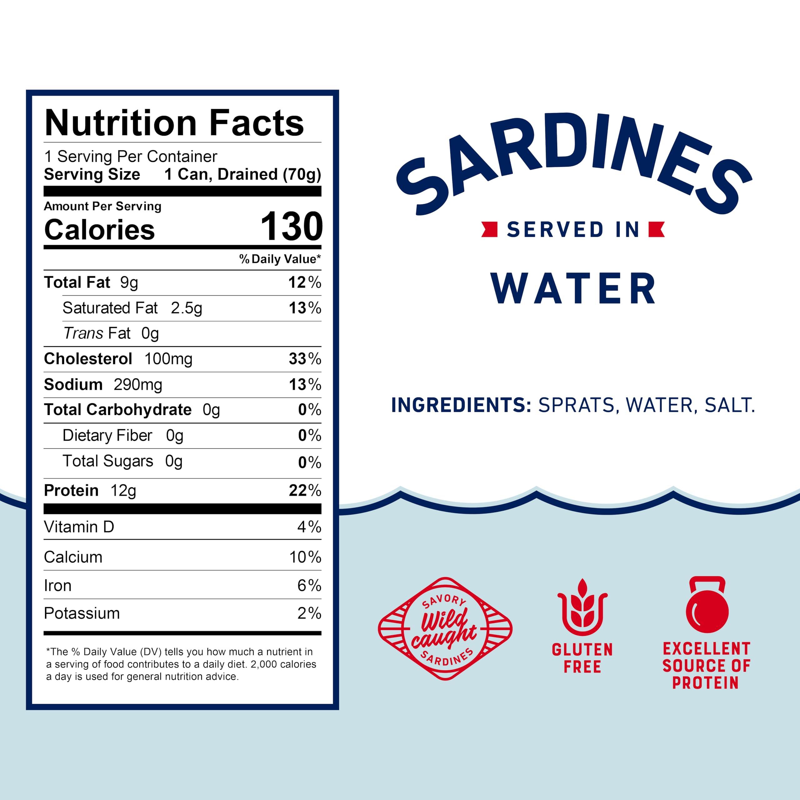 Beach Cliff Beach Cliff Sardines in Water, 3.75 oz Can - Wild Caught Sardines - 12g Protein per Serving - Gluten Free, Keto Friendly (Pack of 6)