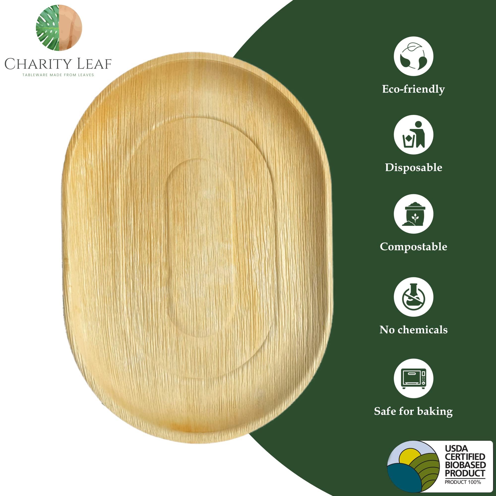 Charity Leaf Charity Leaf Disposable Palm Leaf 17\" x 12\" Trays (50 pieces) Bamboo Like Serving Platters, Disposable Boards, Eco-Friendly Dinnerware For Weddings, Catering, Events