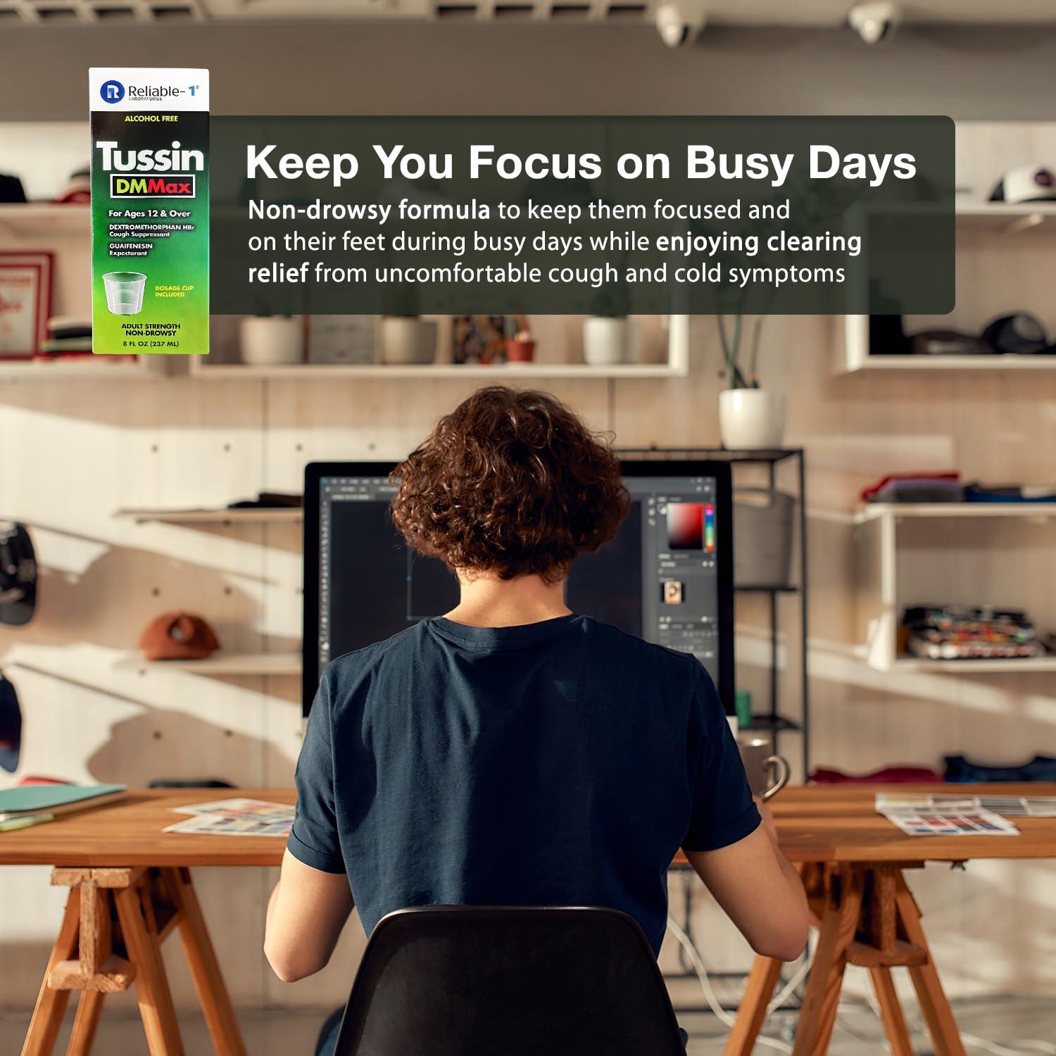 Reliable-1 Laboratories Reliable-1 Laboratories Tussin DM MAX Cough Suppressant, Reduces Cough & Chest Congestion, Thins/Loosens Mucus, Adult Strength Non-Drowsy, 8 FL OZ (237 ML)