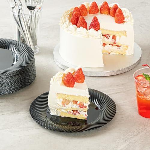 Restaurantware Restaurantware Moderna 7 Inch Premium Disposable Plates 40 Round Plastic Plates For Parties - Wave Pattern Heavy-duty Black Plastic Dinner Plates For Warm And Cold Foods Ideal For Cafes