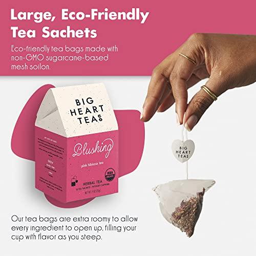 Big Heart Tea Co. Big Heart Tea Co. Tea Bags - Blushing Pink Hibiscus - Certified Organic, Naturally Sweet Ayurvedic Herbal Decaf Tea with Small Batch Ground Herbs - Adaptogenic Tulsi and Lemongrass, 10 Tea Bags