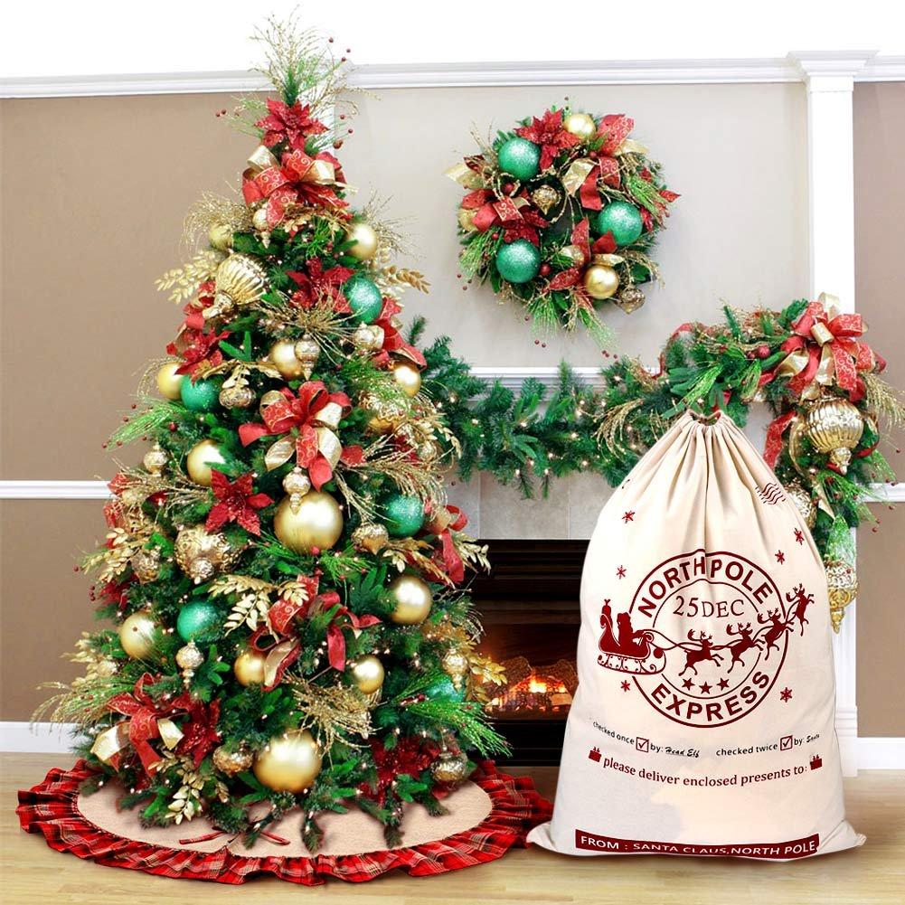OurWarm OurWarm 2Pcs Santa Sacks Canvas Bags with Drawstring Christmas Bag Large Santa Bags for Kids 19 x 27 Inch Xmas Presents Storage